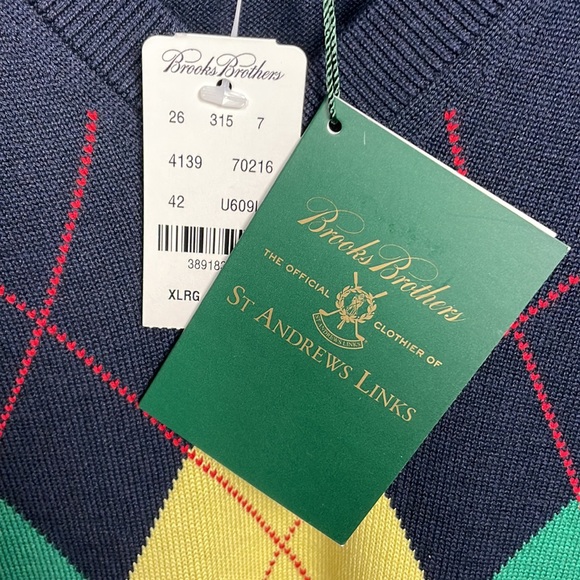 NWT Brooks Brothers Argyle Silk/Cotton Blend Vest St. Andrews Links Navy Size XL - Picture 4 of 17